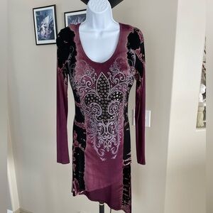 Elegant Wine and Black Long Sleeve Dress / Tunic Top